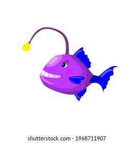 Cute angler fish on a transparent background. Vector illustration