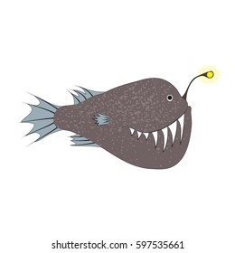 Cute angler fish vector isolated on white flat style