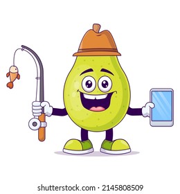 Cute angler pear cartoon vector illustration design. Fruit mascot character concept isolated vector