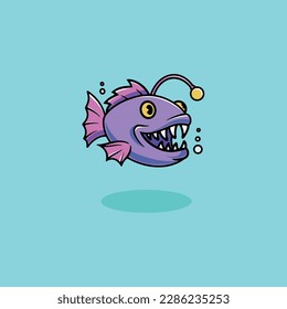 Cute anglerfish icon cartoon illustration