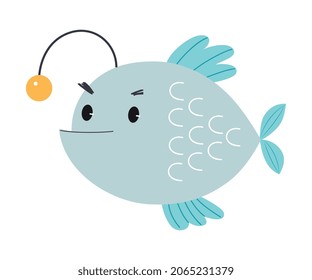 Cute Anglerfish as Sea Animal Floating Underwater Vector Illustration