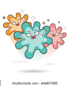 Cute angry 3 germs going to attack the world. Vector isolated.
