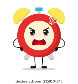 Carácter de reloj de despertador molesto. Divertido emoticono de reloj loco en estilo plano. ilustración del vector del reloj de alarma