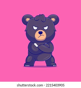 linda ilustración de oso negro norteamericano enojado adecuada para el diseño de pegatinas de mascota y camisetas