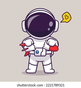 Cute Angry Astronaut Breaking Rocket Toy Cartoon Vector Icon Illustration. Science Technology Icon Concept Isolated Premium Vector. Flat Cartoon Style