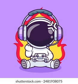 Cute Angry Astronaut Gaming Cartoon Vector Icon Illustration. Science Technology Icon Concept Isolated Premium Vector. Flat Cartoon Style