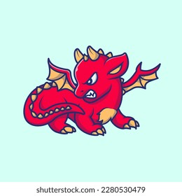 Cute Angry Baby Dragon Cartoon Vector Icon Illustration. Animal Nature Icon Concept Isolated Premium Vector. Flat Cartoon Style