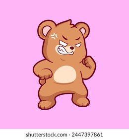 Cute angry bear cartoon vector icon illustration. Flat style animal cartoon logo mascot