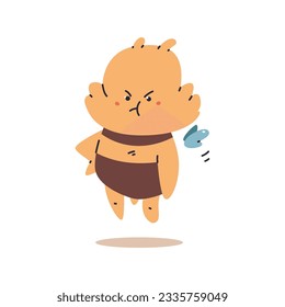 Cute angry bee drink honey vector cartoon character isolated on background.