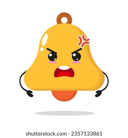 Cute angry bell character. Funny mad chime cartoon emoticon in flat style. bell vector illustration	