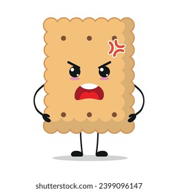 Cute angry biscuit character. Funny mad cookie cartoon emoticon in flat style. closet vector illustration