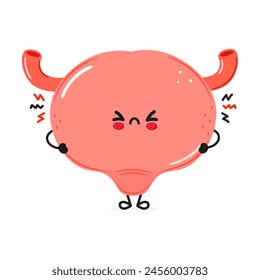 Süße wütende Blasenorganfigur. Vektorgrafik Handgezeichnete Cartoon Kawaii Zeichen Illustration Ikone. Isoliert auf weißem Hintergrund. Charakterkonzept für traurige Blasenorgane