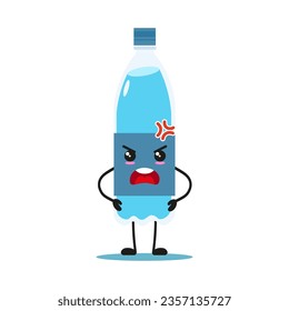 Cute angry bottle of water character. Funny mad mineral water cartoon emoticon in flat style. water bottle vector illustration