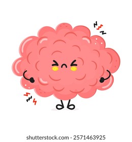 Cute Angry Brain Character Icon. Isolated on white background