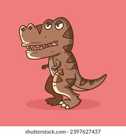 Cute Angry Brown T-Rex dinosaur Cartoon Vector Illustration. Dinosaur mascot vector illustration