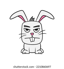 Cute angry bunny. Cartoon illustration of a funny little rabbit isolated on a white background. Symbol of 2023 according to the Chinese calendar.