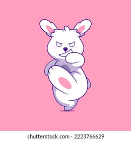cute angry bunny illustration kicking suitable for mascot sticker and t-shirt design