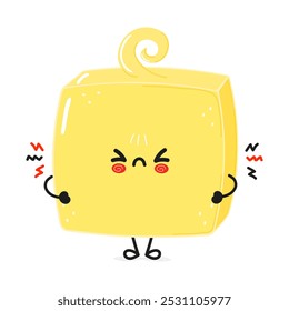 Cute angry Butter character. Vector hand drawn cartoon kawaii character illustration icon. Isolated on white background. Sad Butter character concept