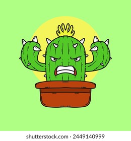 Cute Angry Cactus Cartoon Vector Illustration