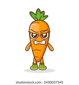 Cute angry carrot character. Funny furious carrot cartoon emoticon in flat style. vegetable emoji vector illustration