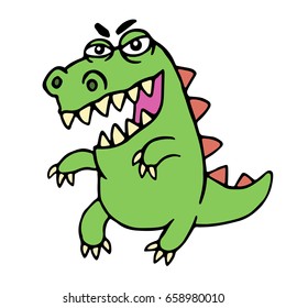 Cute angry cartoon dinosaur. Vector illustration. Funny imaginary animal character.