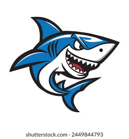 Cute angry cartoon shark.vector illustration on white background