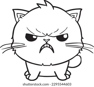 Cute angry cat hissing. Furious kitten with open mouth showing sharp teeth.