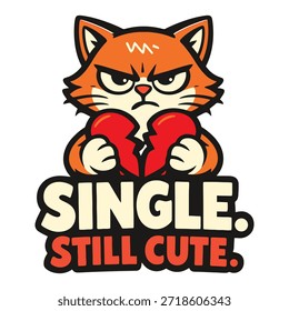 Süße wütende Katze hält gebrochenes Herz einzelne noch süße Cartoon-Illustration