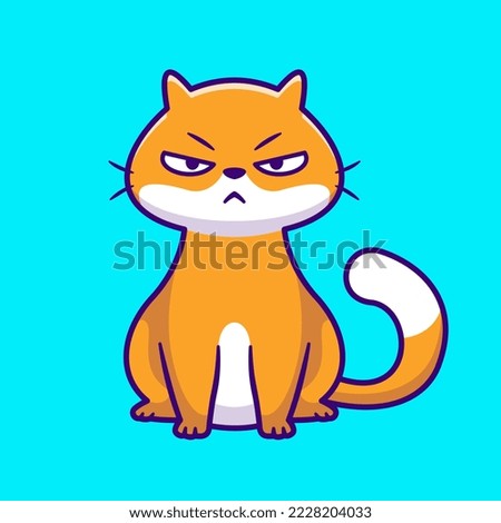 Cute Angry Cat Sitting Cartoon Vector Icon Illustration. Animal Nature Icon Concept Isolated Premium Vector. Flat Cartoon Style