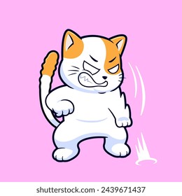 Cute angry cat throwing things on floor cartoon vector icon illustration. Flat style animal cartoon logo