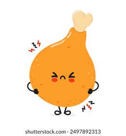 Cute angry Chicken leg character. Vector hand drawn cartoon kawaii character illustration icon. Isolated on white background. Sad Chicken leg character concept