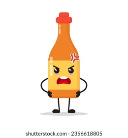 Cute angry chili sauce bottle character. Funny mad food cartoon emoticon in flat style. chili sauce bottle emoji vector illustration