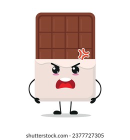 Cute angry chocolate bar character. Funny mad sweet cartoon emoticon in flat style. closet vector illustration