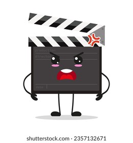 Cute angry clapper board character. Funny mad slate board cartoon emoticon in flat style. clapper board vector illustration