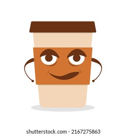Cute angry coffee paper cup. Vector flat cartoon character illustration icon design.Isolated on white background. Coffee to go, take away concept