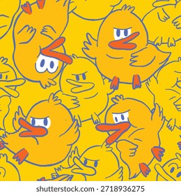 Patrón lindo del pato enojado – fondo amarillo divertido de la historieta del pato sin fisuras