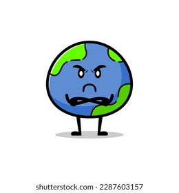 cute angry earth vector mascot. globe earth smiling funny mascot.