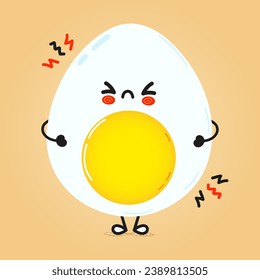 Cute angry Egg character. Vector hand drawn cartoon kawaii character illustration icon. Isolated on brown background. Sad Egg character concept