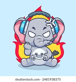 Cute Angry Elephant Gaming Cartoon Vector Icon Illustration. Animal Technology Icon Concept Isolated Premium Vector. Flat Cartoon Style