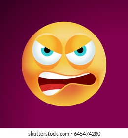 Cute Angry Emoticon on Black Background. Isolated Vector Illustration 