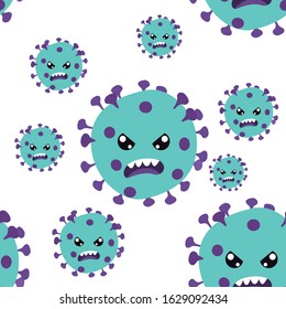 Cute angry evil bad fly germ virus infection,micro bacteria.Vector modern flat style cartoon character illustration.Isolated on white background. Seamless pattern