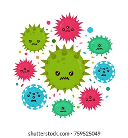 Cute angry evil bad fly germ virus infection,micro bacteria.Vector modern flat style cartoon character illustration.Isolated on white background.Microbe, Pathogen, Virus icon. 