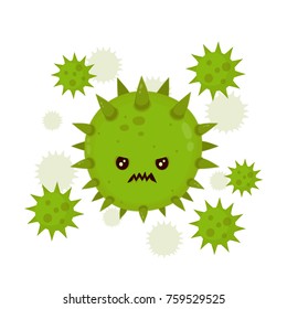 Cute angry evil bad fly germ virus infection,micro bacteria.Vector modern flat style cartoon character illustration.Isolated on white background.Microbe,Pathogen, Virus icon.Cancer,coronavirus concept