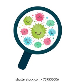 Cute angry evil bad fly germ virus infection,micro bacteria under a magnifying glass.Vector modern flat style cartoon character illustration.Isolated on white background.Microbe, Pathogen, Virus icon