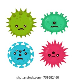 Cute angry evil bad fly germ virus infection,micro bacteria set.Vector modern flat style cartoon character illustration.Isolated on white background.Microbe, Pathogen, Virus icon.