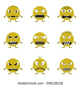 Cute angry evil monster set. Wicked face set