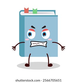 cute angry expression of blue book cartoon character
