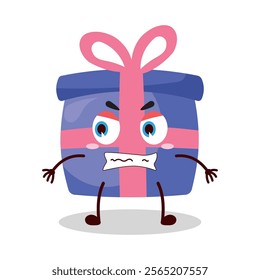 cute angry expression of blue gift box cartoon character
