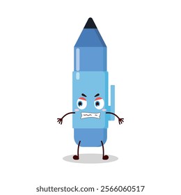 cute angry expression of blue pen cartoon character
