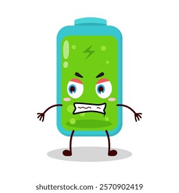 cute angry expression of full battery cartoon character
